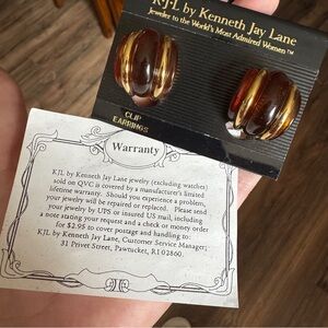 Kenneth Jay Lane Gold and Dark Brown Clip Earrings New